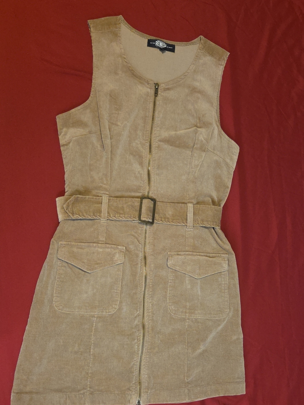 *Rewash Tan Corduroy Zip-Belt Mini Dress